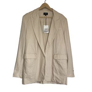 Revolve Bardot Charlie Blazer Linen Blend Beige Casual One Button NEW Women M